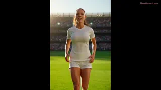 Femeie cu sâni mari sărbătorind un gol în fotbal