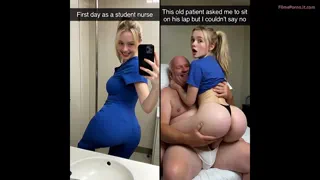 Asistenta sexy nu rezistă bunicului - sâni mari, cur mare