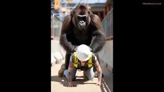 Gorila îi dă o lecție amuzantă pe șantier
